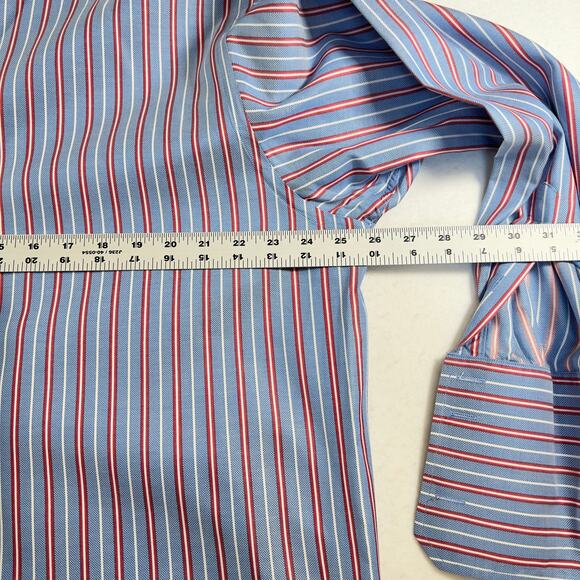 Pink Thomas Pink Prestige Button Shirt Men 17.5 35.5 FRENCH CUFF Blue Red Stripe - Picture 7 of 13